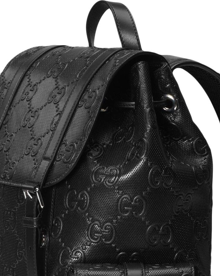 Gucci || Black GG Debossed Nylon Backpack - FASHION MYST 