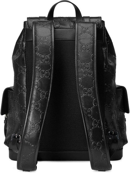 Gucci || Black GG Debossed Nylon Backpack - FASHION MYST 