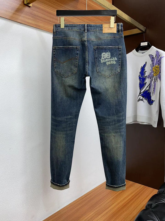 BALENCIAGA || Blue Jeans With BB Logo on Back Pocket