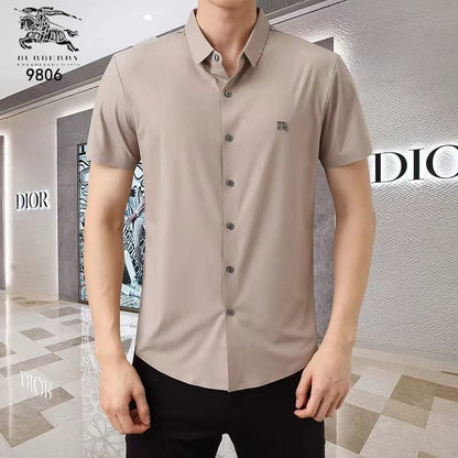 BURBERRY || Solid Camp Collar Shirt with Short Sleeves - FASHION MYST 