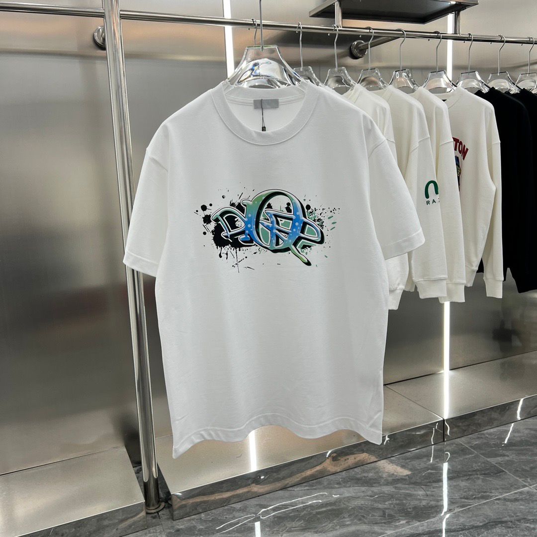 CHRISTIAN DIOR || Graffiti White Colour With Front Logo Printed Tshirt - FASHION MYST 