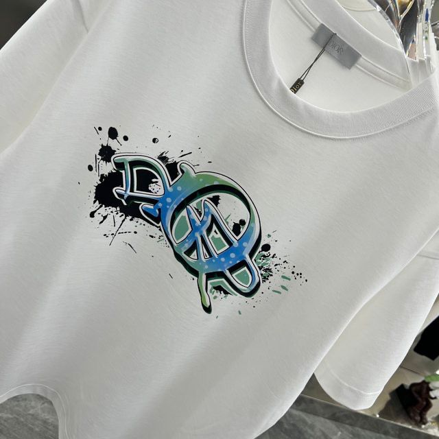 CHRISTIAN DIOR || Graffiti White Colour With Front Logo Printed Tshirt - FASHION MYST 