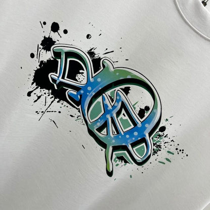 CHRISTIAN DIOR || Graffiti White Colour With Front Logo Printed Tshirt - FASHION MYST 