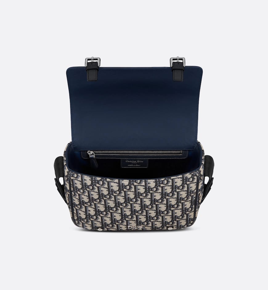 CHRISTIAN DIOR || Messenger Bag Blue Calfskin and Dior Oblique Canvas - FASHION MYST 