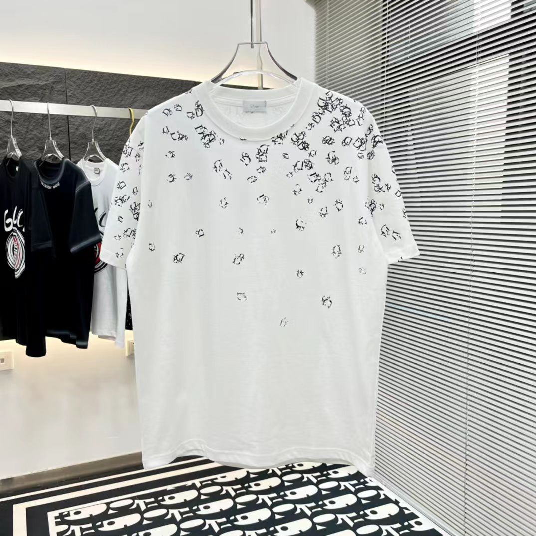 CHRISTIAN DIOR || Embellished Logo-Print T-Shirt In White - FASHION MYST 