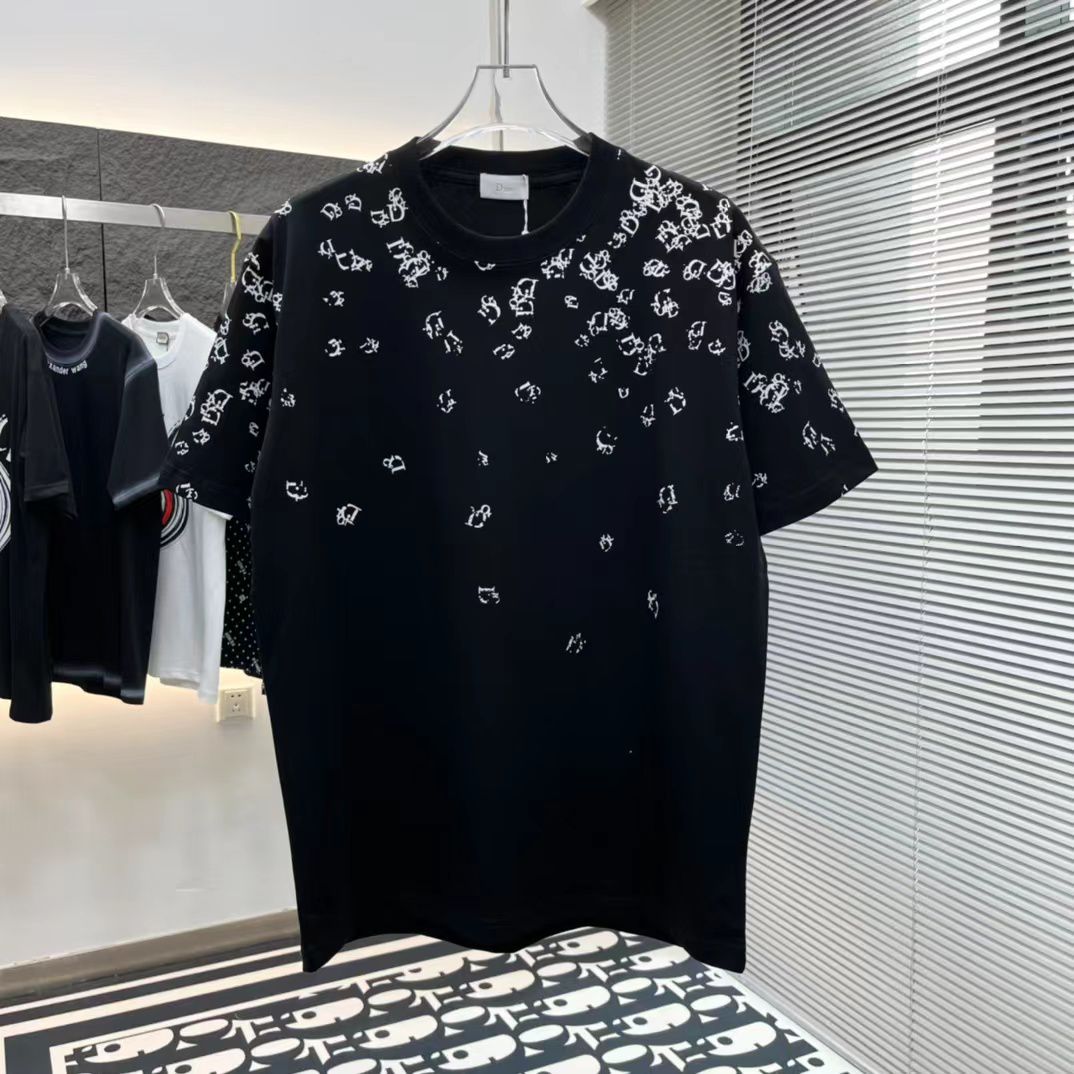 CHRISTIAN DIOR || Embellished Logo-Print T-Shirt In Black - FASHION MYST 