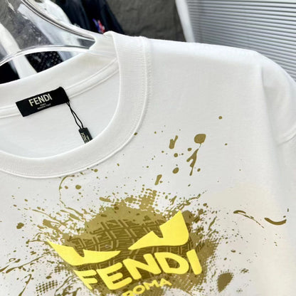 FENDI || Cat Eye Logo Short Sleeve White T-Shirts For Men - FASHION MYST 