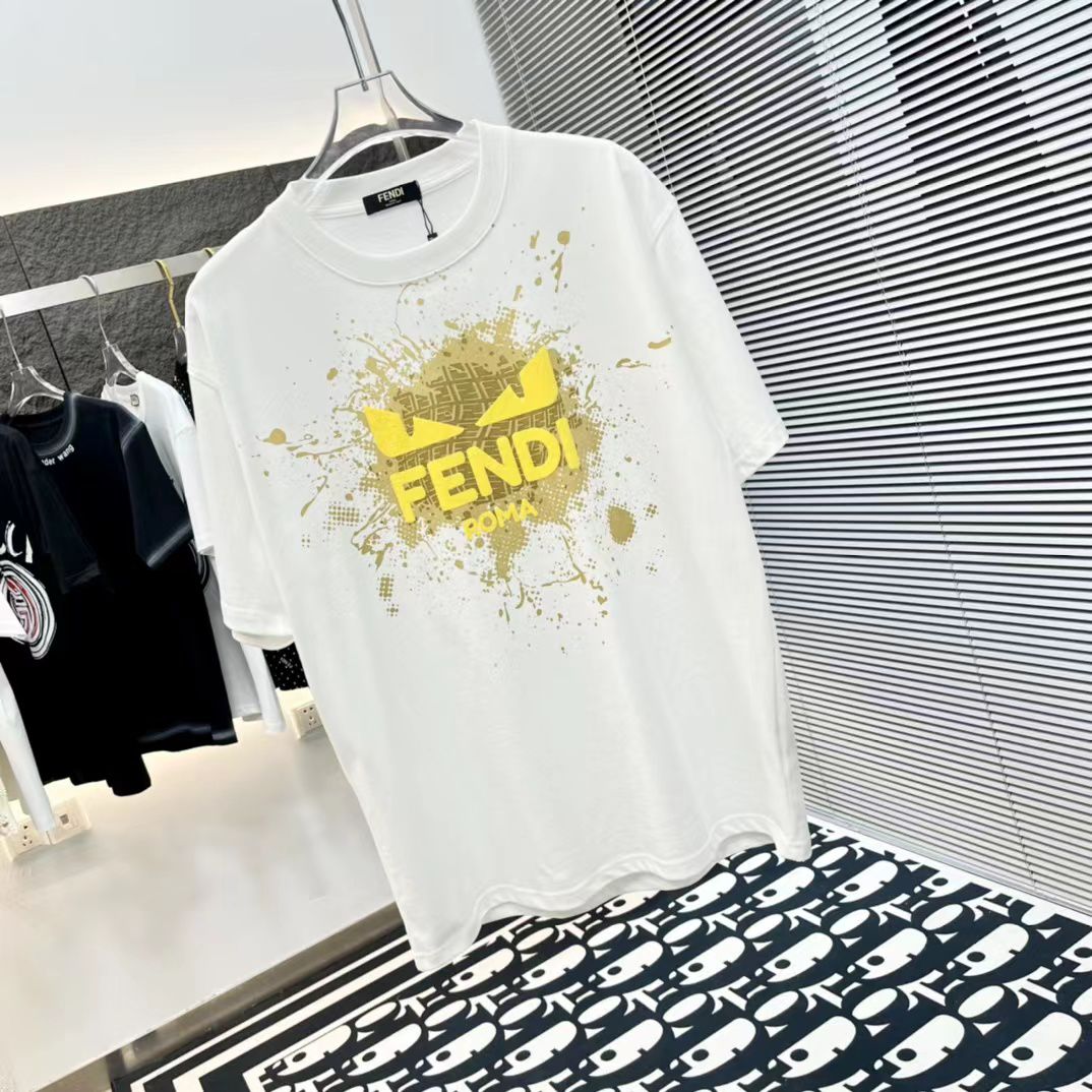 FENDI || Cat Eye Logo Short Sleeve White T-Shirts For Men - FASHION MYST 