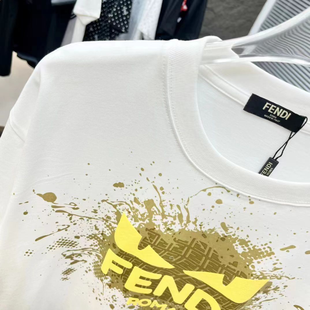 FENDI || Cat Eye Logo Short Sleeve White T-Shirts For Men - FASHION MYST 