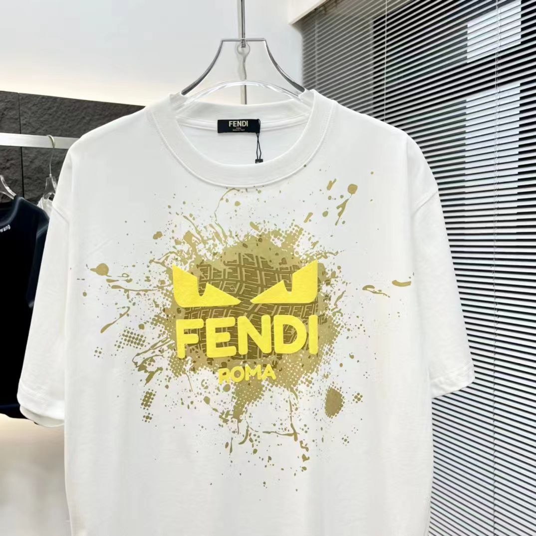 FENDI || Cat Eye Logo Short Sleeve White T-Shirts For Men - FASHION MYST 