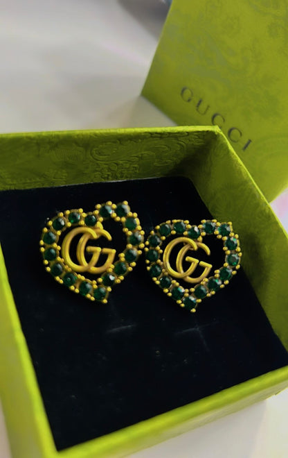 GUCCI || Heart Shape Earrings with Green Emerald Studds - FASHION MYST 