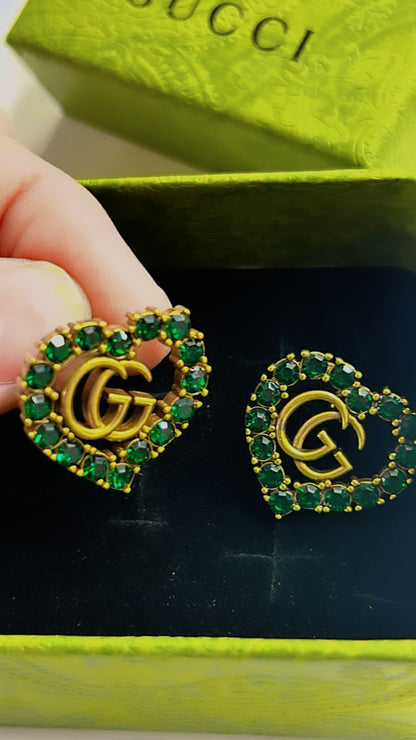 GUCCI || Heart Shape Earrings with Green Emerald Studds - FASHION MYST 