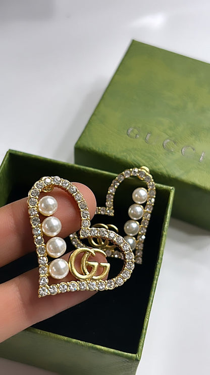 GUCCI || HEART CRYSTAL/PEARLS EARRINGS - FASHION MYST 