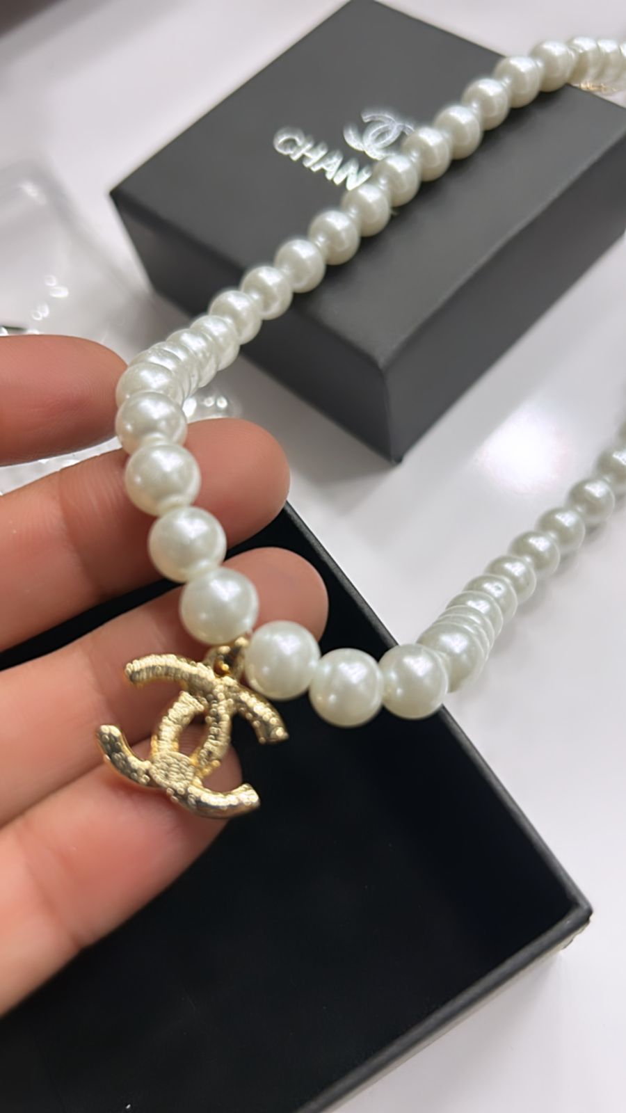 CHANEL || Ivory Colour Faux Pearl Strand CC Necklace - FASHION MYST 