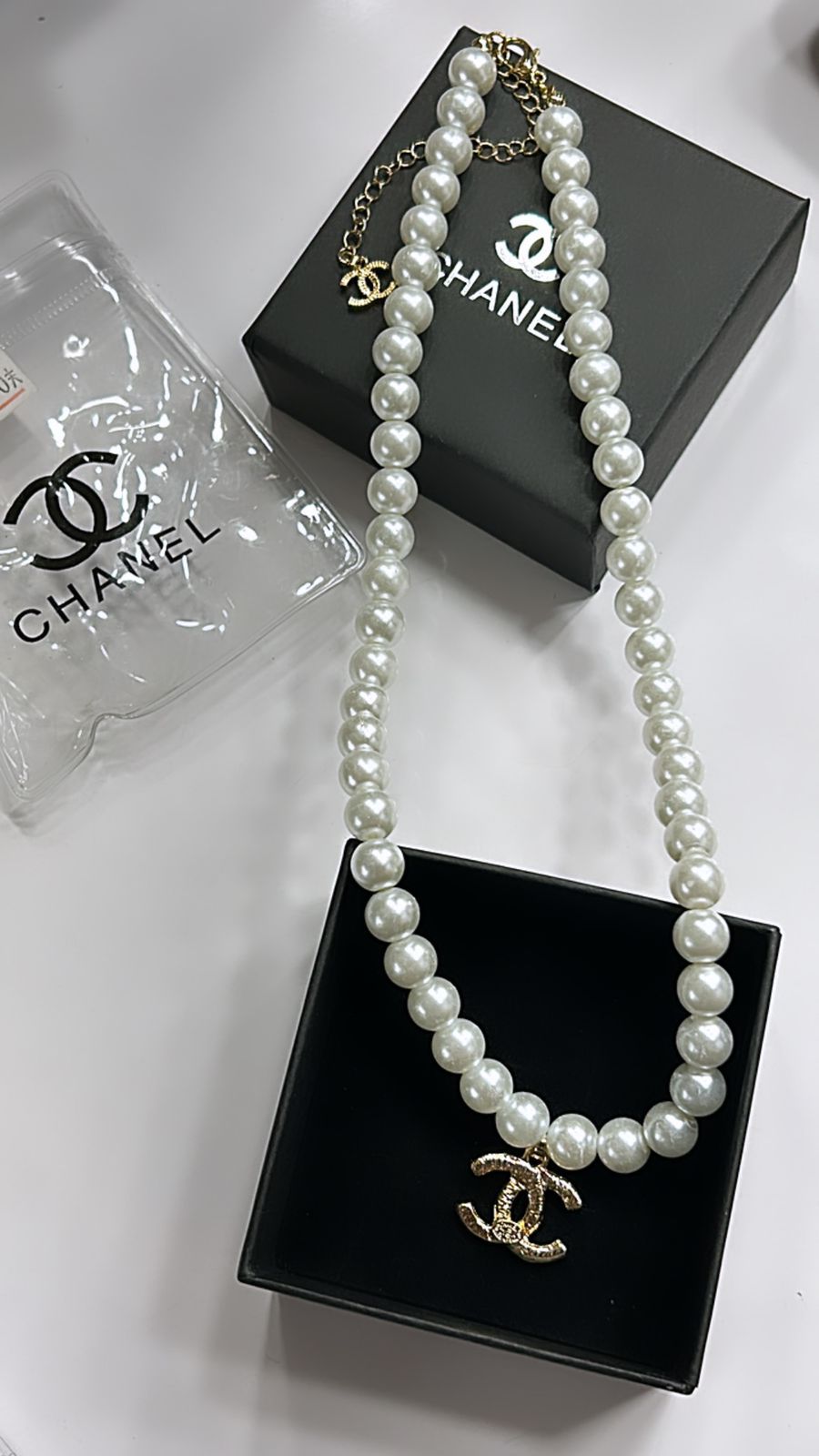 CHANEL || Ivory Colour Faux Pearl Strand CC Necklace - FASHION MYST 