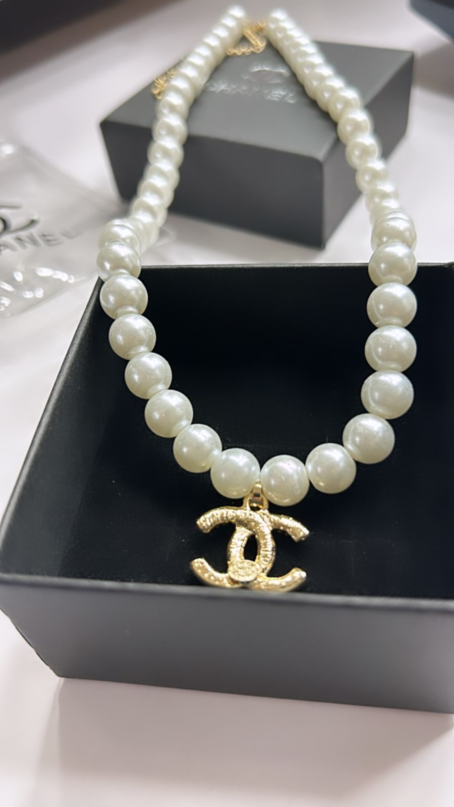 CHANEL || Ivory Colour Faux Pearl Strand CC Necklace - FASHION MYST 