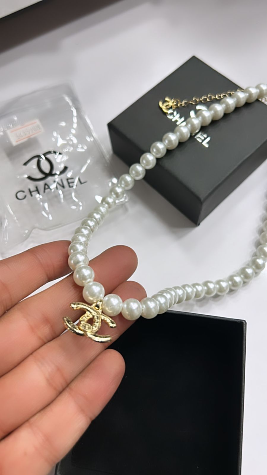 CHANEL || Ivory Colour Faux Pearl Strand CC Necklace - FASHION MYST 