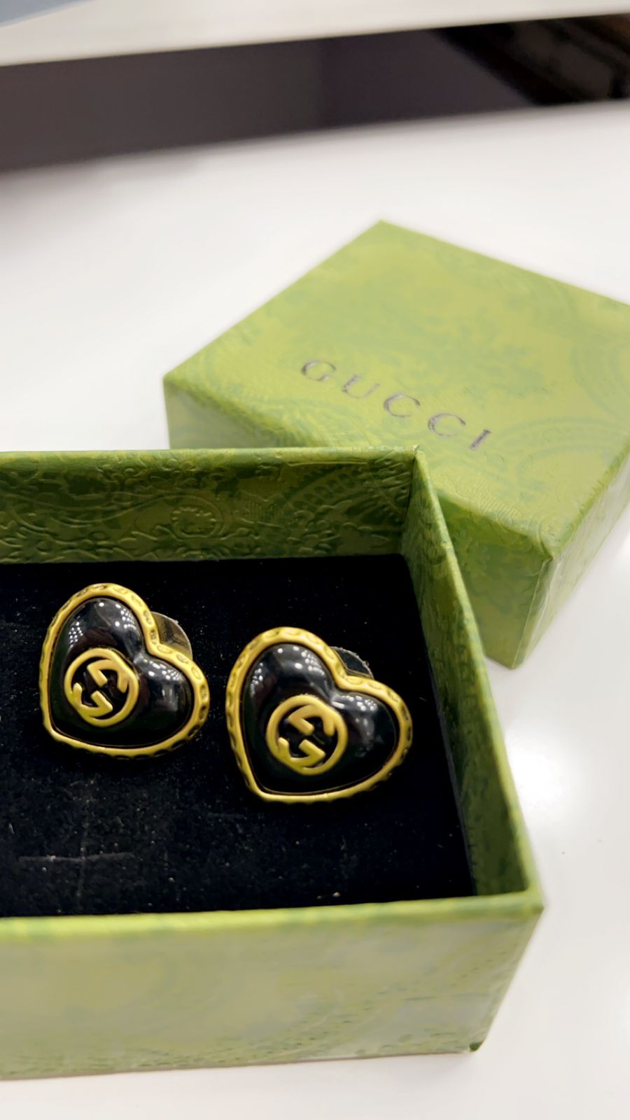 Gucci Gold White & Black Pearl Color Heart Stud Earrings - FASHION MYST 