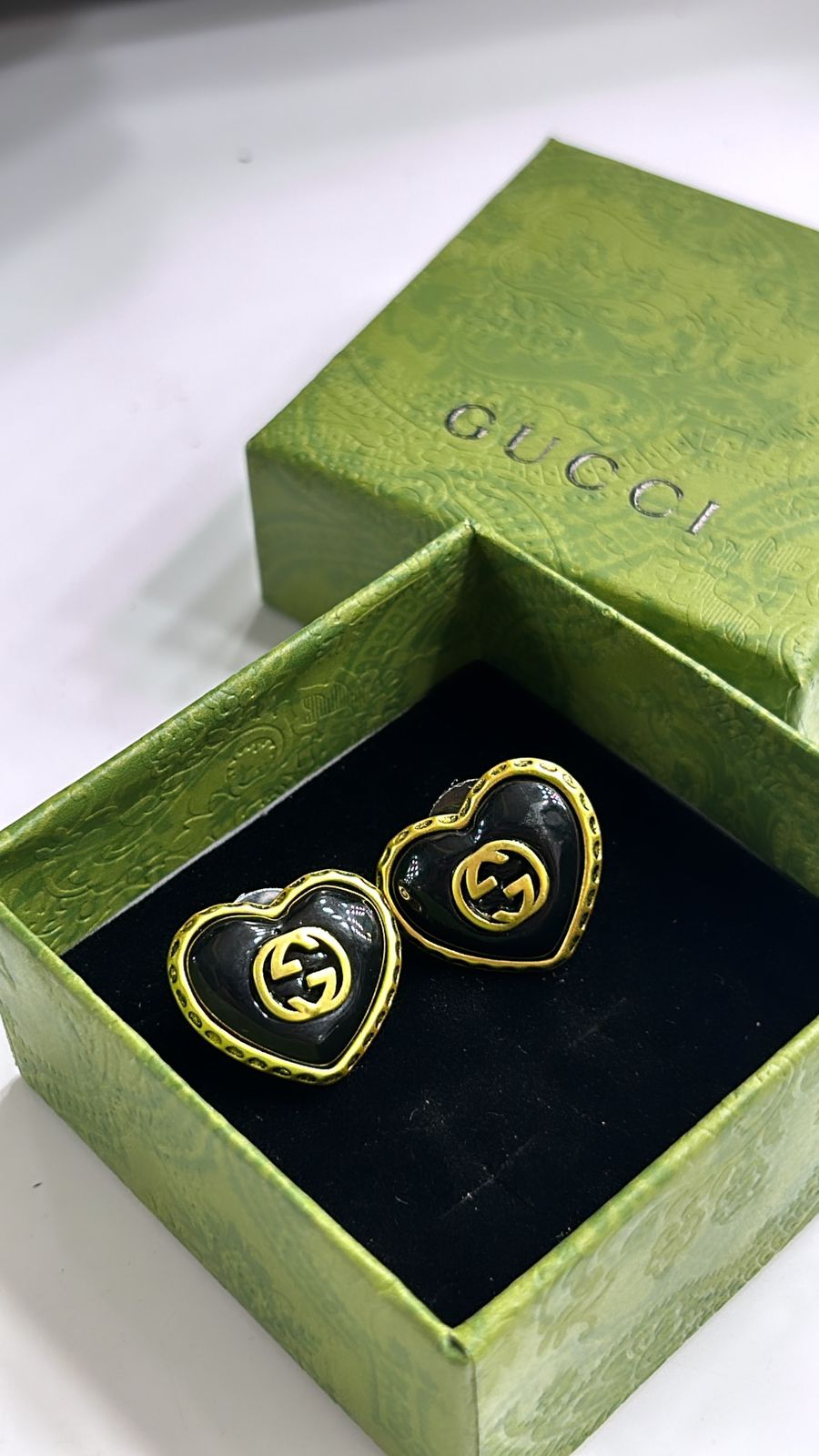 Gucci Gold White & Black Pearl Color Heart Stud Earrings - FASHION MYST 