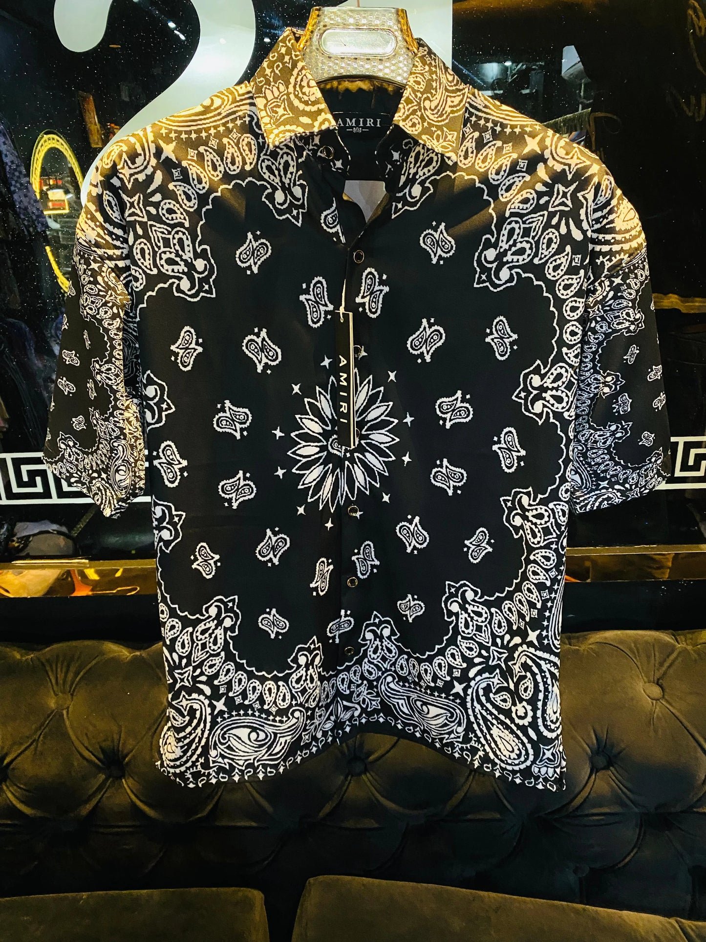 AMIRI || Black Paisley Bandana Print Men's Short Sleeves Shirt - FASHION MYST 