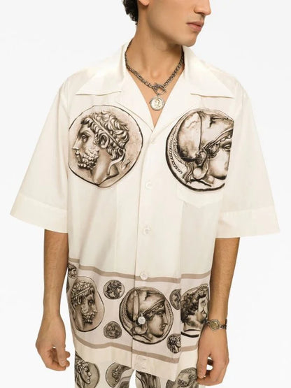 Dolce & Gabbana | Button-down Street Style Cotton Short Sleeves Shirt Front Button - FASHION MYST 