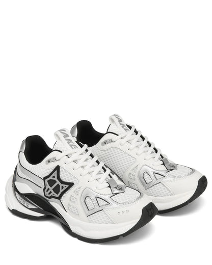 NAKED WOLFE || White Smash Logo-embossed Leather And Mesh Low-Top Trainers - FASHION MYST 