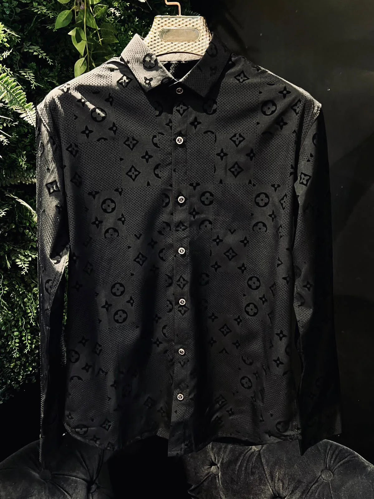 LOUIS VUITTON || High End Quality Self Emboosed Valvet Flocking Fabric Shirt - FASHION MYST 