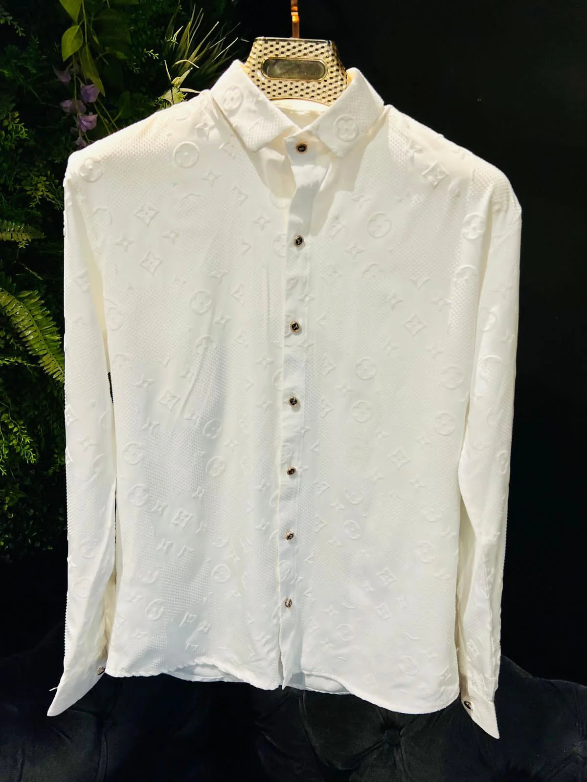 LOUIS VUITTON || High End Quality Self Emboosed Valvet Flocking Fabric Shirt - FASHION MYST 