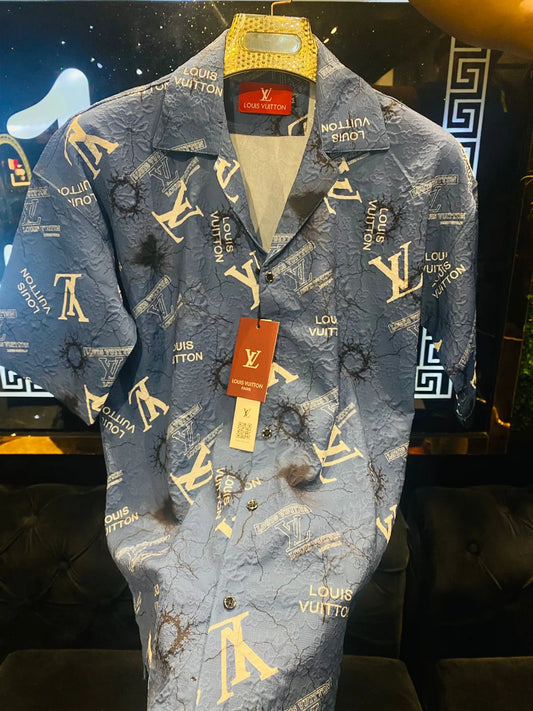 LOUIS VUITTON || High End Quality Self Crushed Cotton Fabric shirts - FASHION MYST 