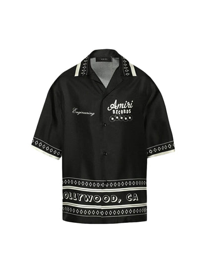 AMIRI || Records Silk Vacation Drop Shoulder Shirt - Black - FASHION MYST 