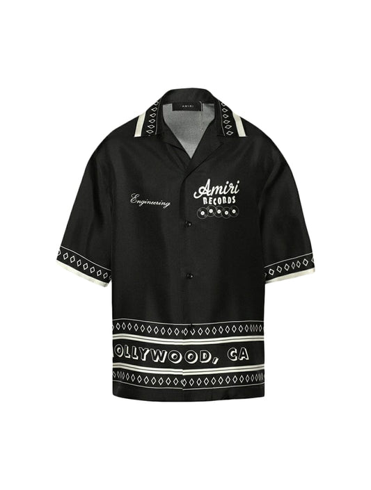 AMIRI || Records Silk Vacation Drop Shoulder Shirt - Black - FASHION MYST 