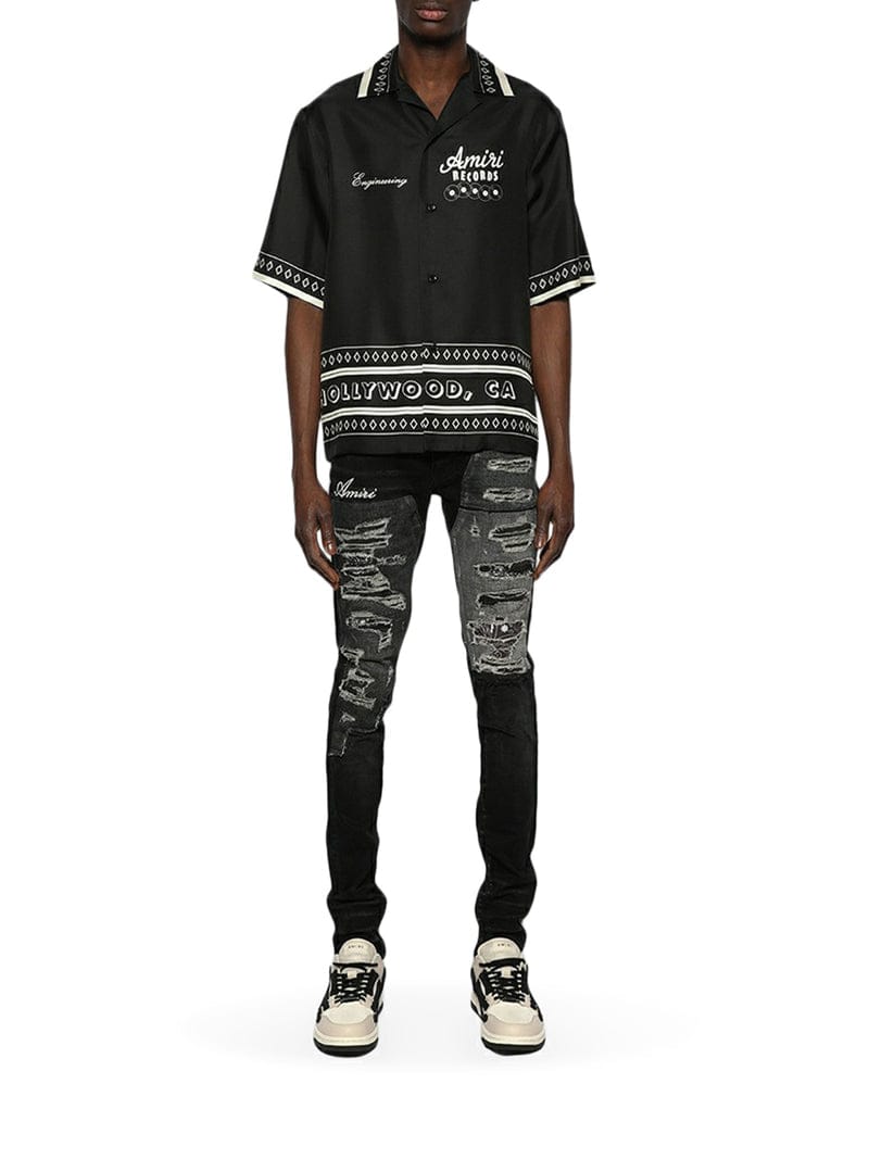 AMIRI || Records Silk Vacation Drop Shoulder Shirt - Black - FASHION MYST 