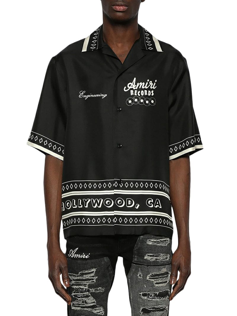 AMIRI || Records Silk Vacation Drop Shoulder Shirt - Black - FASHION MYST 