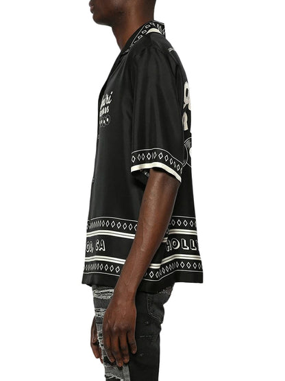 AMIRI || Records Silk Vacation Drop Shoulder Shirt - Black - FASHION MYST 