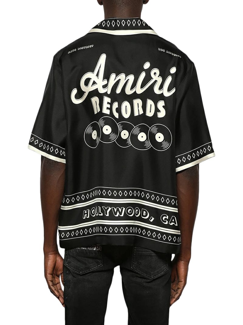 AMIRI || Records Silk Vacation Drop Shoulder Shirt - Black - FASHION MYST 