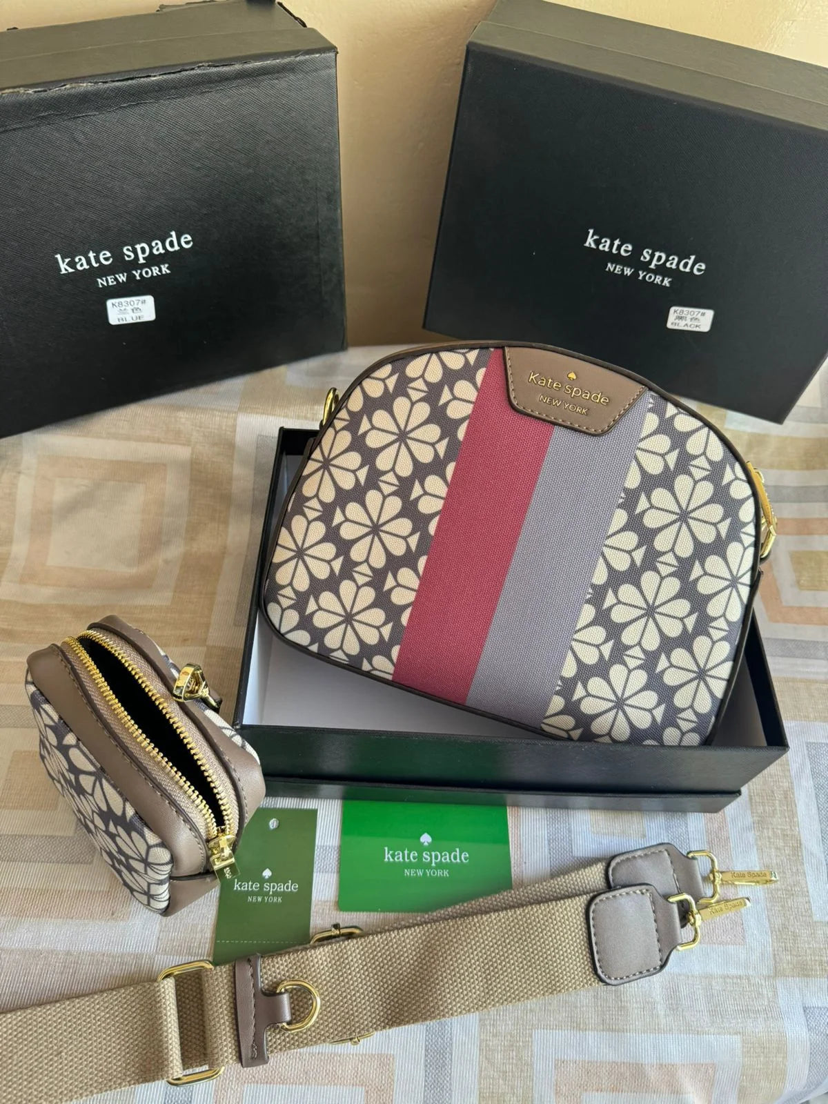 KATE SPADE || Spade Flower Jacquard Stripe Addy Medium Dome Crossbody - FASHION MYST 