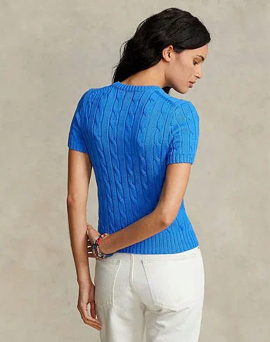 RALPH LAUREN || Cabel Wool Cashmere Short Sleeve Jumper For Women /Blue - FASHION MYST 