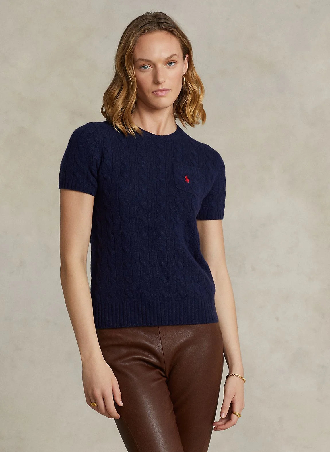 RALPH LAUREN || Cabel Wool Cashmere Short Sleeve Jumper For Women / BLUE - FASHION MYST 