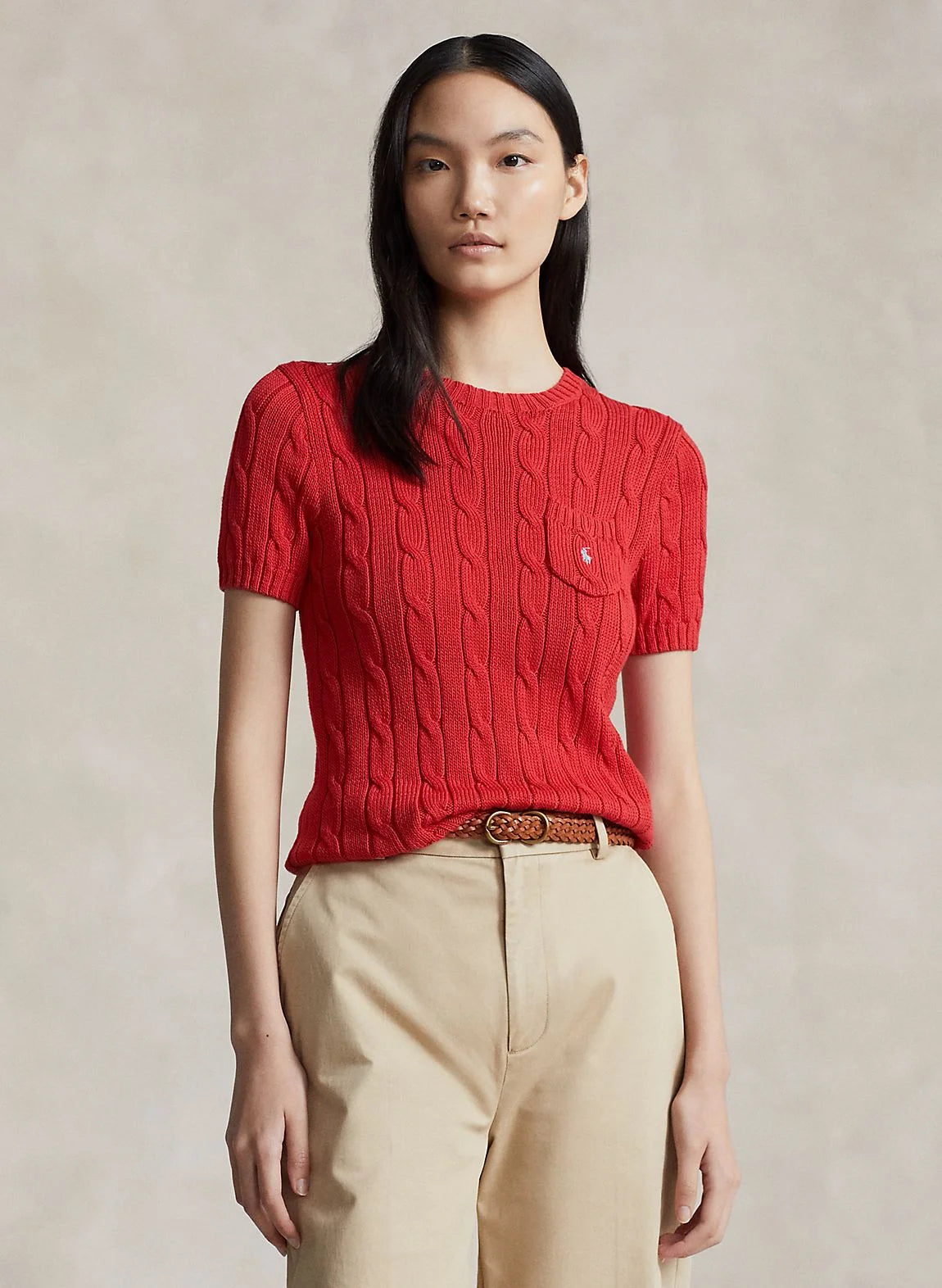 RALPH LAUREN || Cabel Wool Cashmere Short Sleeve Jumper For Women / Red - FASHION MYST 