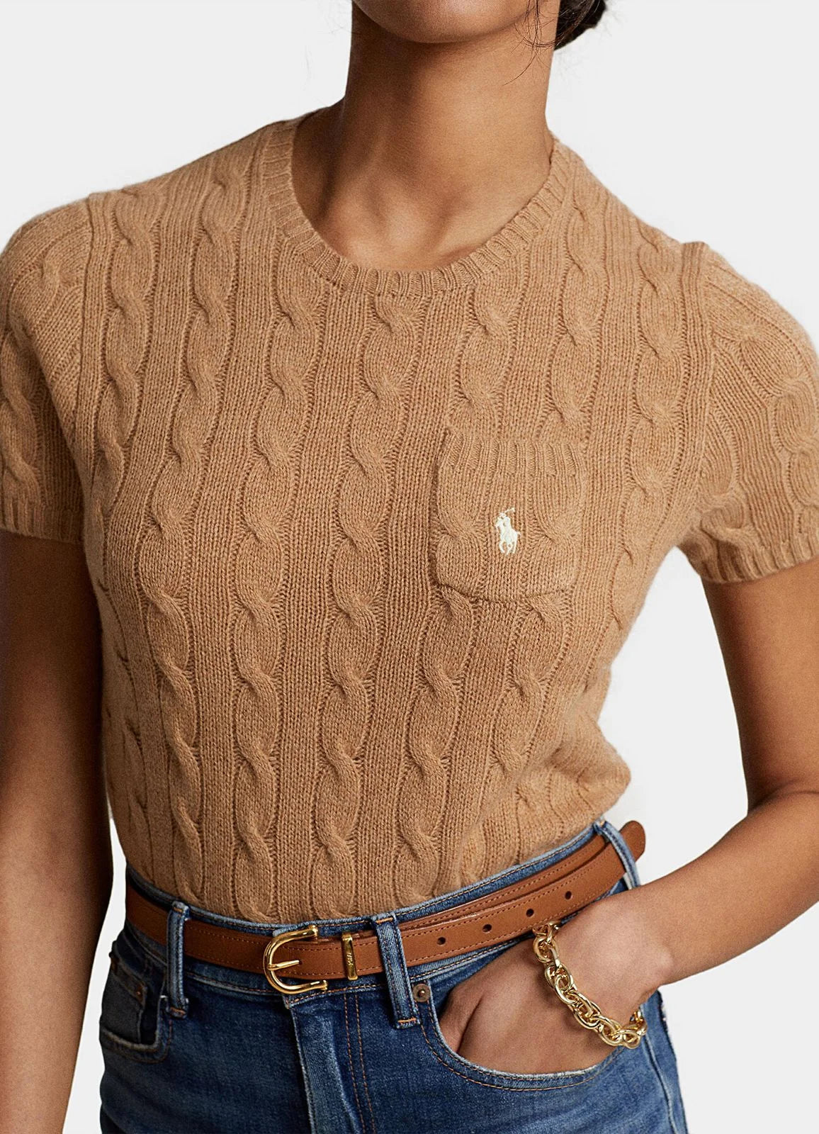 RALPH LAUREN || Cabel Wool Cashmere Short Sleeve Jumper For Women / BEIGE - FASHION MYST 