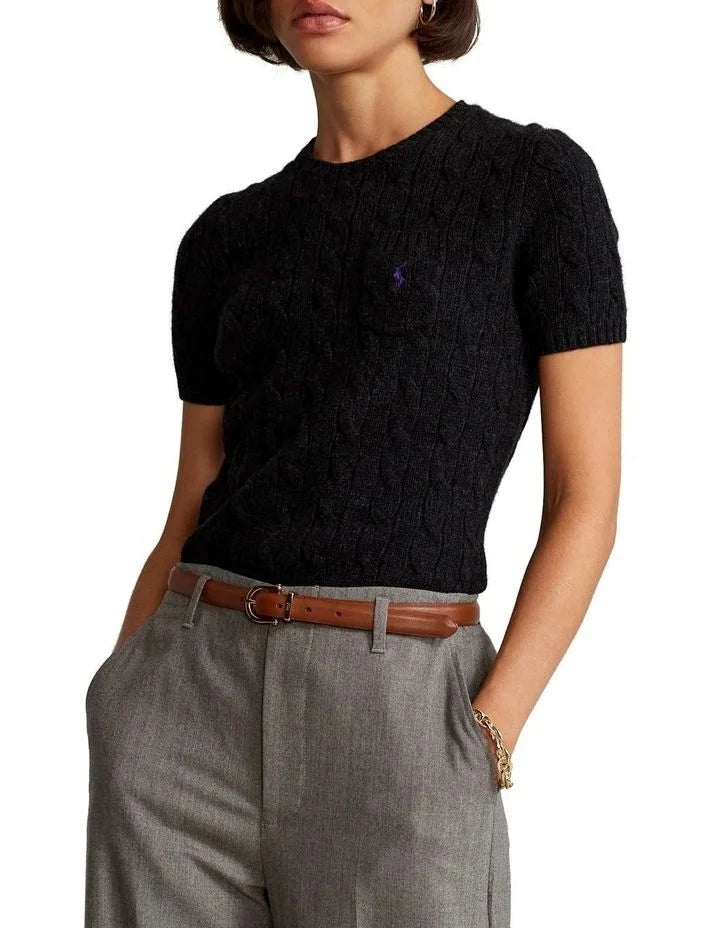 RALPH LAUREN || Cabel Wool Cashmere Short Sleeve Jumper For Women / BLACK - FASHION MYST 