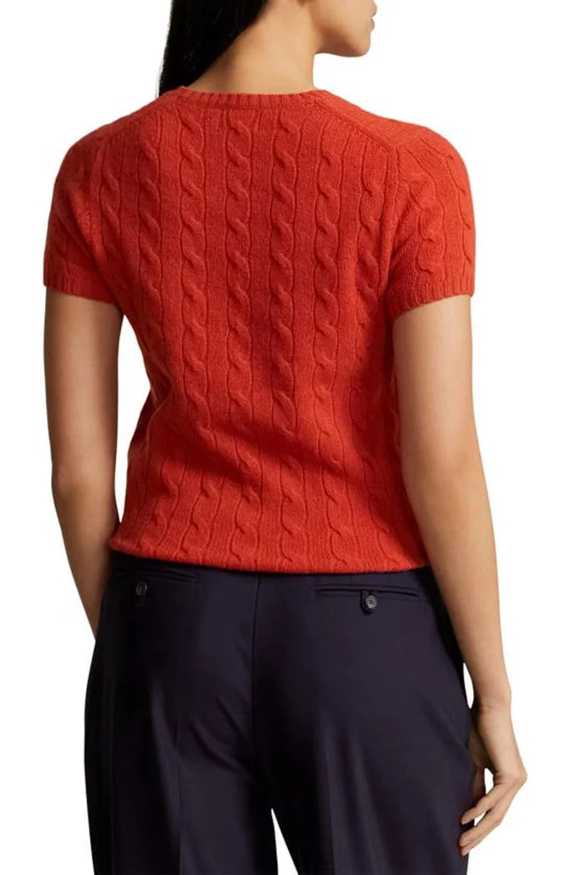 RALPH LAUREN || Cabel Wool Cashmere Short Sleeve Jumper For Women / Orange - FASHION MYST 