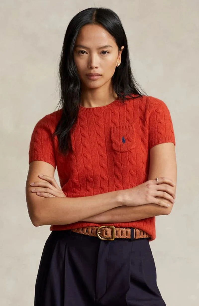 RALPH LAUREN || Cabel Wool Cashmere Short Sleeve Jumper For Women / Orange - FASHION MYST 