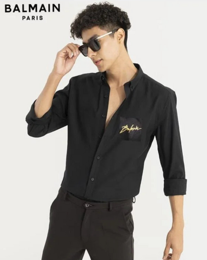 BALMAIN || Signature Logo Patch Shirt For Men - FASHION MYST 