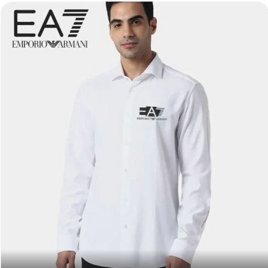 EMPO*IO ARM*NI || EA7 Logo-Patch Cotton Shirt - FASHION MYST 