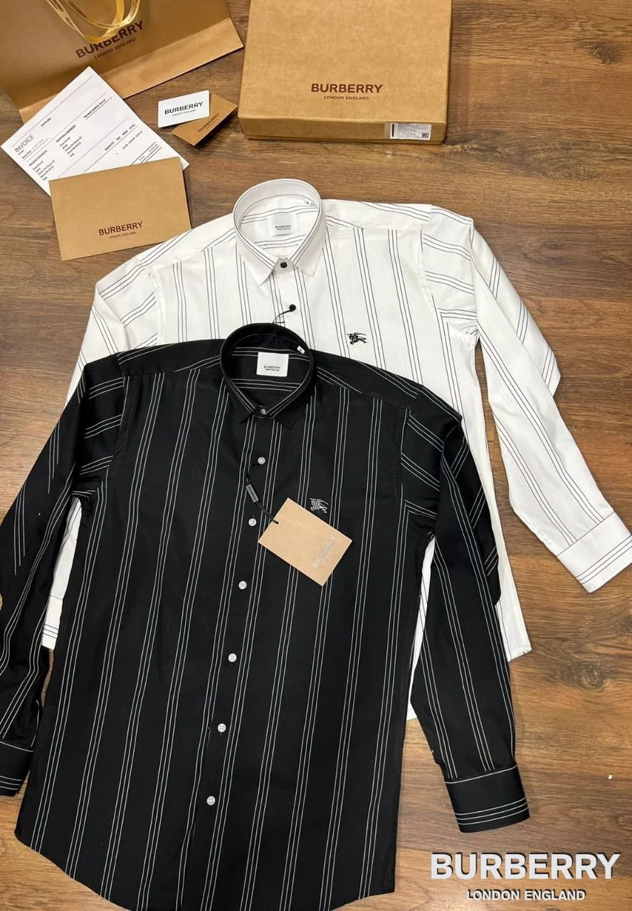 BURBERRY || WHITE/BLACK STRIPE SLIM FIT CASUAL SHIRT - FASHION MYST 