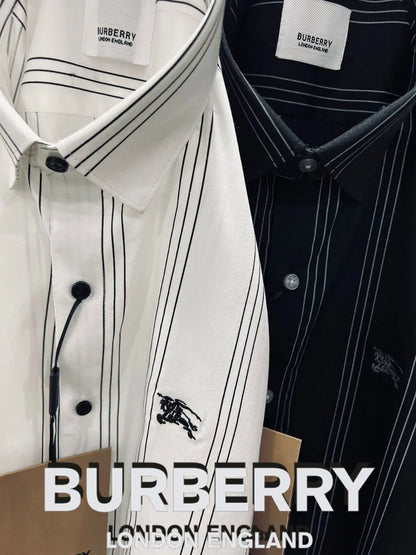 BURBERRY || WHITE/BLACK STRIPE SLIM FIT CASUAL SHIRT - FASHION MYST 