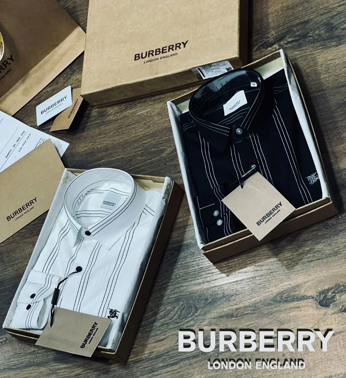 BURBERRY || WHITE/BLACK STRIPE SLIM FIT CASUAL SHIRT - FASHION MYST 