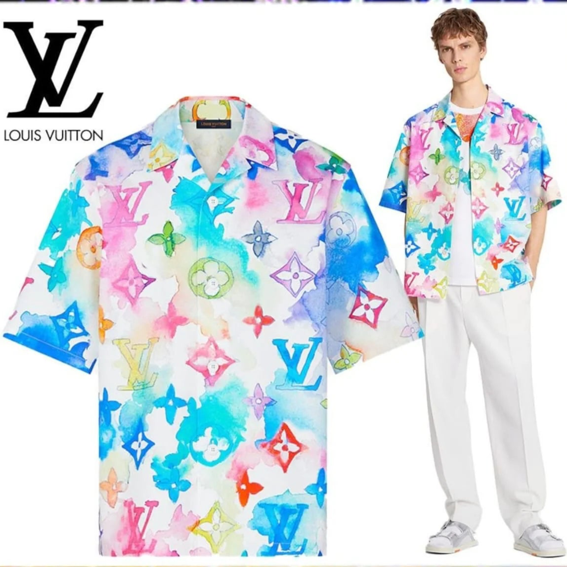 LOUIS VUITTON || Multicolor Monogram Watercolor Half Sleeve Oversized Shirt - FASHION MYST 