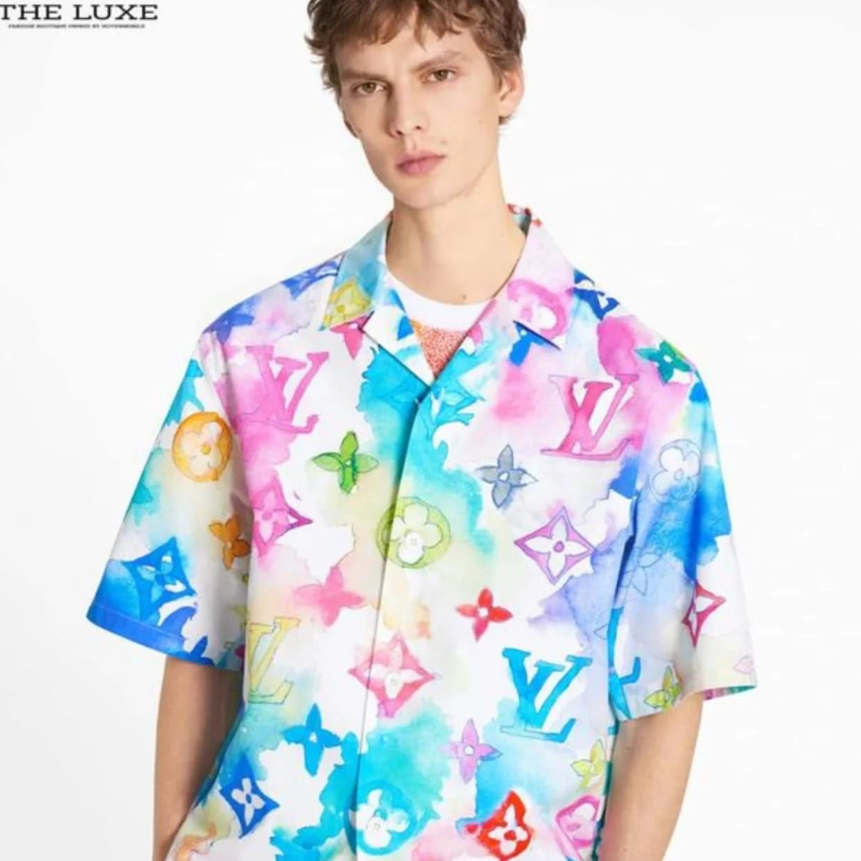 LOUIS VUITTON || Multicolor Monogram Watercolor Half Sleeve Oversized Shirt - FASHION MYST 